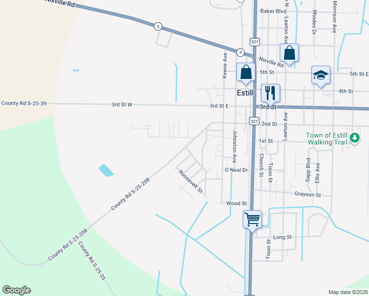 map of restaurants, bars, coffee shops, grocery stores, and more near 369-555 Co Road S-25-208 in Estill