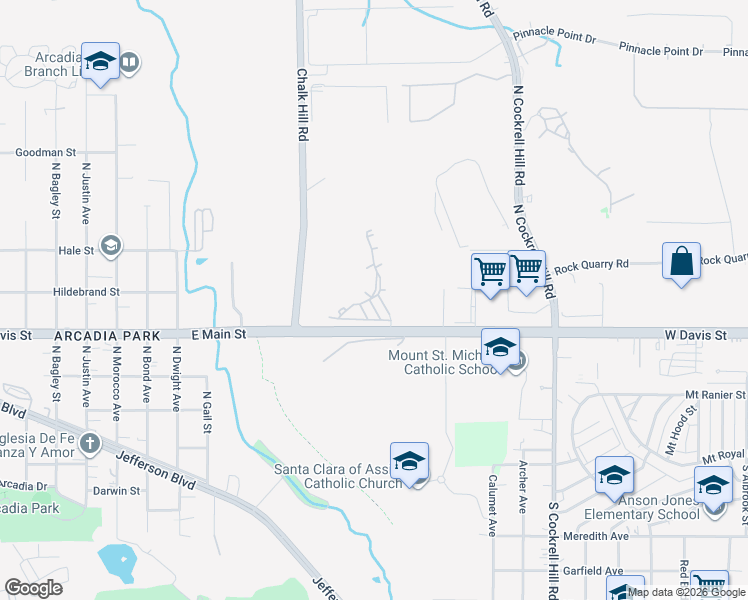 map of restaurants, bars, coffee shops, grocery stores, and more near 4599 West Davis Street in Dallas