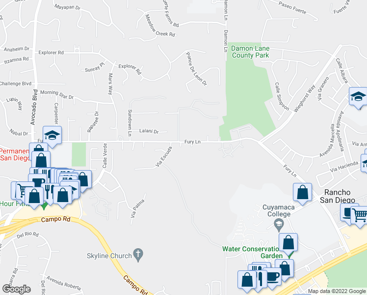 map of restaurants, bars, coffee shops, grocery stores, and more near 3901 Julie Lane in La Mesa