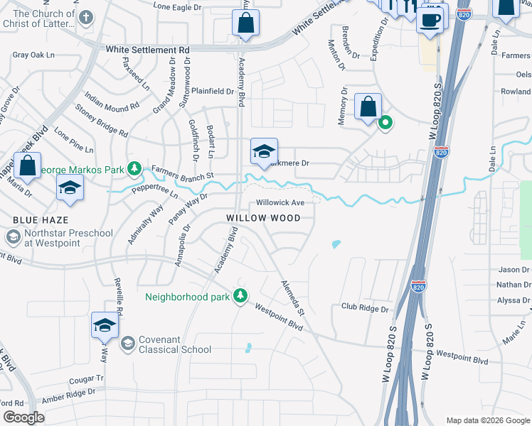 map of restaurants, bars, coffee shops, grocery stores, and more near 9868 Autumn Sage Drive in Fort Worth