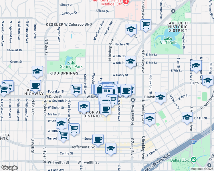 map of restaurants, bars, coffee shops, grocery stores, and more near in Dallas