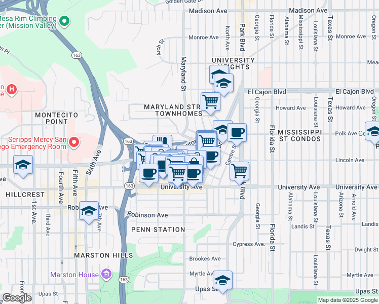 map of restaurants, bars, coffee shops, grocery stores, and more near 3980 Richmond Street in San Diego