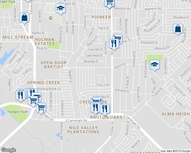 map of restaurants, bars, coffee shops, grocery stores, and more near 1300 Mulberry Ln in Mesquite