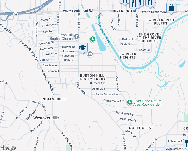 map of restaurants, bars, coffee shops, grocery stores, and more near 5524 Volder Drive in Fort Worth