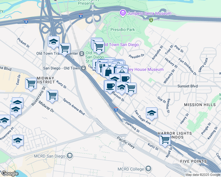 map of restaurants, bars, coffee shops, grocery stores, and more near 3912 Conde Street in San Diego