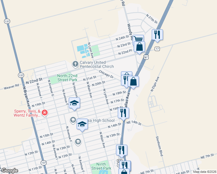 map of restaurants, bars, coffee shops, grocery stores, and more near 120 North 19th Street in Lamesa
