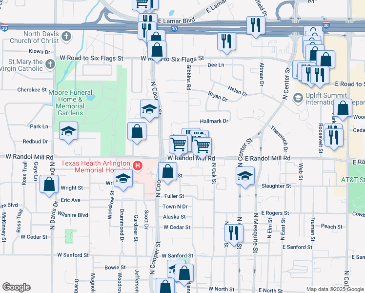 map of restaurants, bars, coffee shops, grocery stores, and more near 1020 Gibbins Road in Arlington