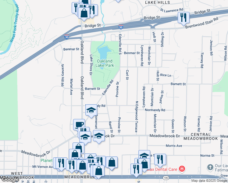 map of restaurants, bars, coffee shops, grocery stores, and more near 1820 Provine Street in Fort Worth