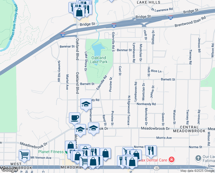 map of restaurants, bars, coffee shops, grocery stores, and more near 1820 Provine Street in Fort Worth