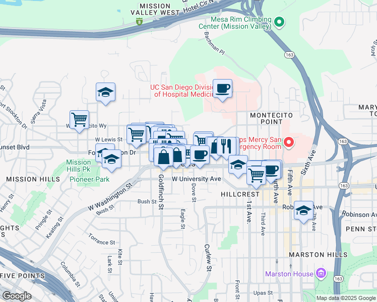 map of restaurants, bars, coffee shops, grocery stores, and more near 4055 Eagle Street in San Diego