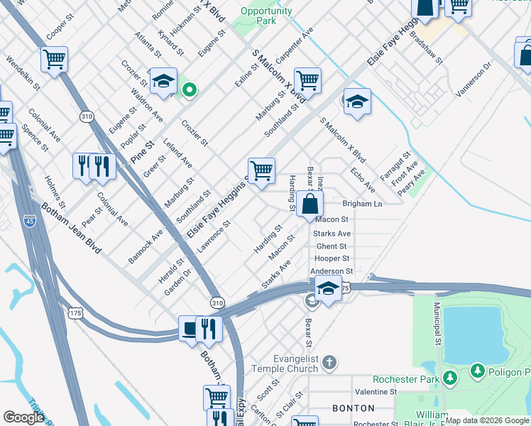 map of restaurants, bars, coffee shops, grocery stores, and more near 2418 Garden Drive in Dallas