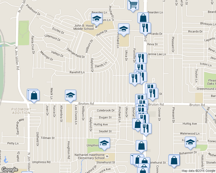 map of restaurants, bars, coffee shops, grocery stores, and more near 2206 Bergstrom Drive in Dallas