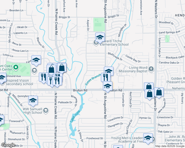 map of restaurants, bars, coffee shops, grocery stores, and more near 9483 Olde Village Court in Dallas