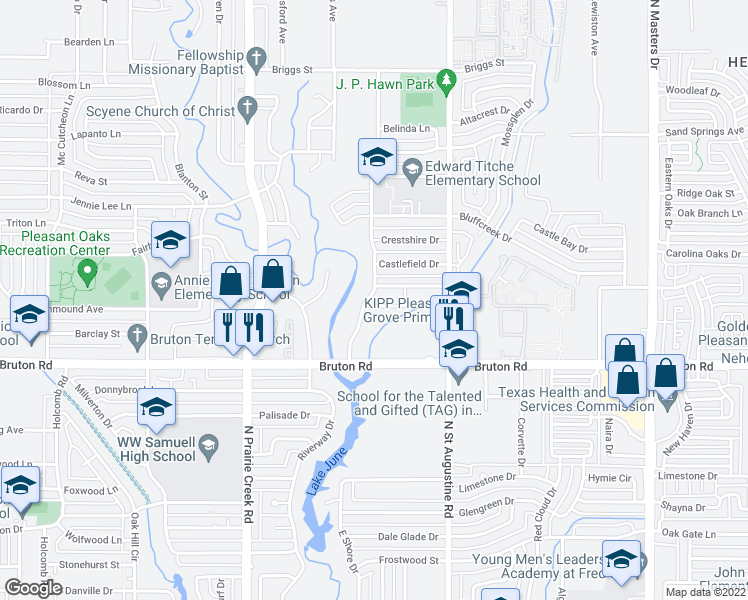 map of restaurants, bars, coffee shops, grocery stores, and more near 2248 Aspen Drive in Dallas