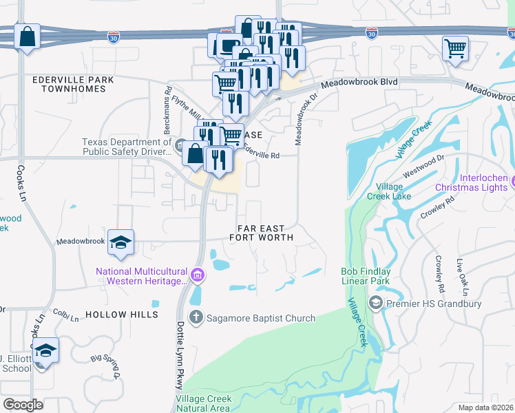 map of restaurants, bars, coffee shops, grocery stores, and more near 1908 Augustus Drive in Fort Worth