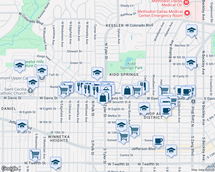 map of restaurants, bars, coffee shops, grocery stores, and more near 647 Strong Street in Dallas