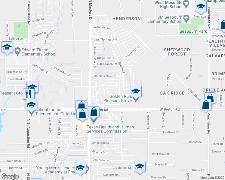 map of restaurants, bars, coffee shops, grocery stores, and more near 10324 Whitingham Drive in Dallas
