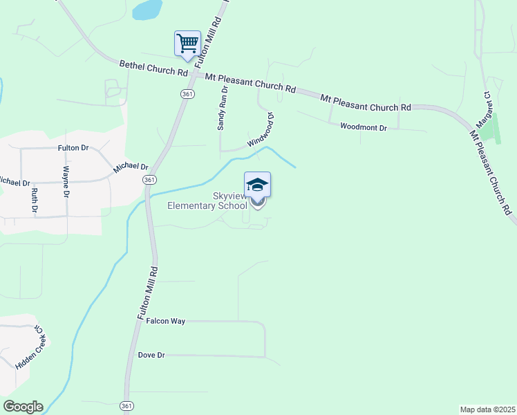 map of restaurants, bars, coffee shops, grocery stores, and more near 5700 Fulton Mill Road in Lizella