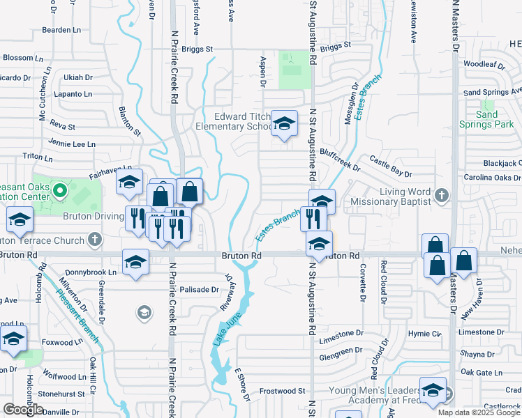 map of restaurants, bars, coffee shops, grocery stores, and more near 2246 Aspen Drive in Dallas