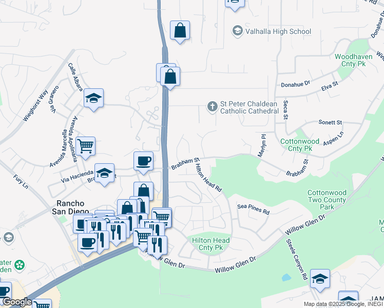 map of restaurants, bars, coffee shops, grocery stores, and more near 1580 Greencrest Court in El Cajon