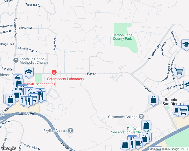 map of restaurants, bars, coffee shops, grocery stores, and more near 3910 Dorsie Lane in La Mesa