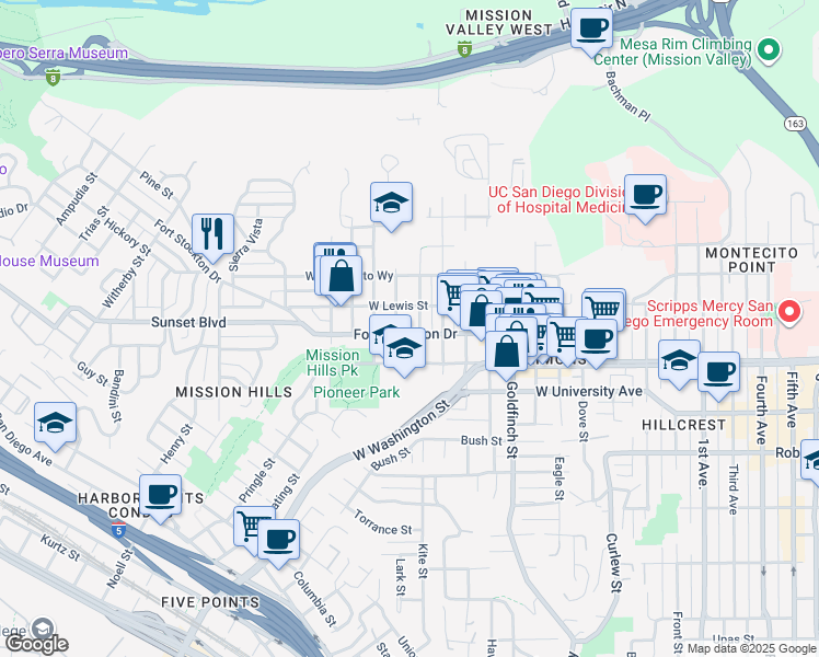 map of restaurants, bars, coffee shops, grocery stores, and more near 1318 Fort Stockton Drive in San Diego