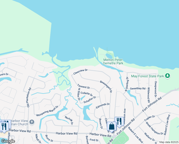 map of restaurants, bars, coffee shops, grocery stores, and more near 759 Clearview Drive in Charleston