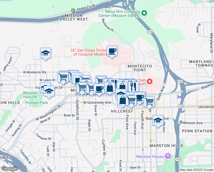 map of restaurants, bars, coffee shops, grocery stores, and more near in San Diego