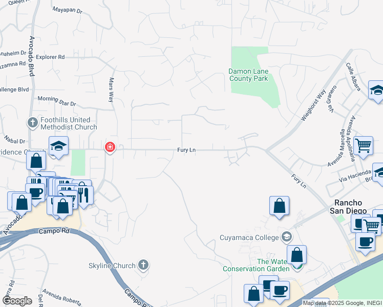 map of restaurants, bars, coffee shops, grocery stores, and more near 3910 Dorsie Lane in La Mesa