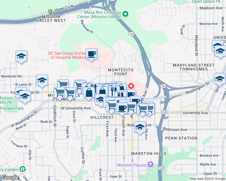 map of restaurants, bars, coffee shops, grocery stores, and more near 4050 3rd Avenue in San Diego