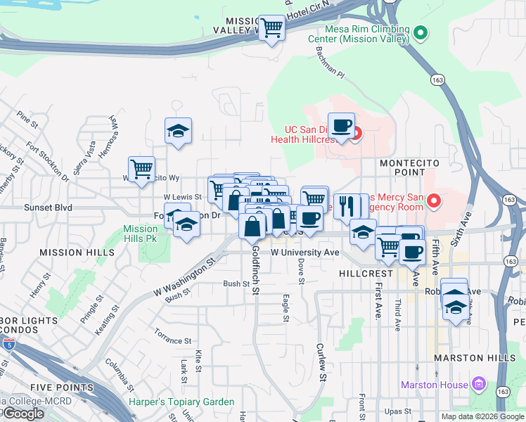 map of restaurants, bars, coffee shops, grocery stores, and more near 818 Fort Stockton Drive in San Diego