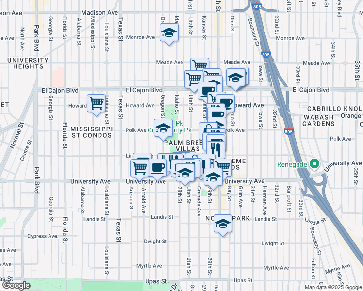 map of restaurants, bars, coffee shops, grocery stores, and more near 4037 Idaho Street in San Diego