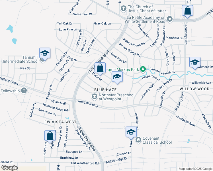map of restaurants, bars, coffee shops, grocery stores, and more near 10201 Maria Drive in Fort Worth