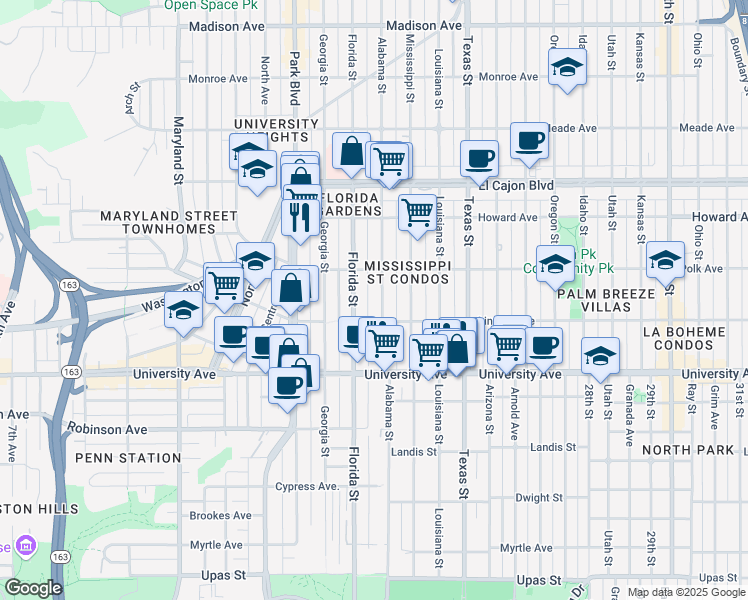 map of restaurants, bars, coffee shops, grocery stores, and more near in San Diego