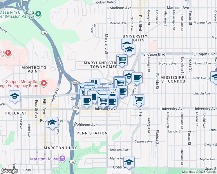 map of restaurants, bars, coffee shops, grocery stores, and more near 3980 Richmond Street in San Diego