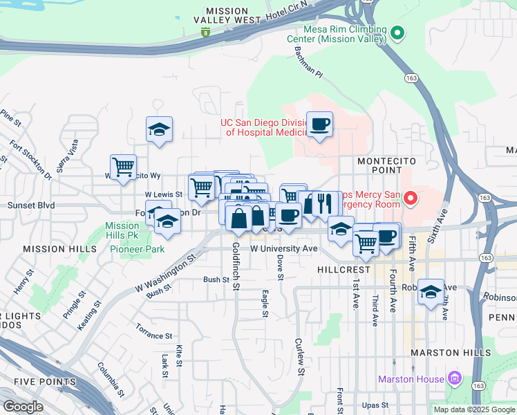 map of restaurants, bars, coffee shops, grocery stores, and more near 4063 Eagle Street in San Diego