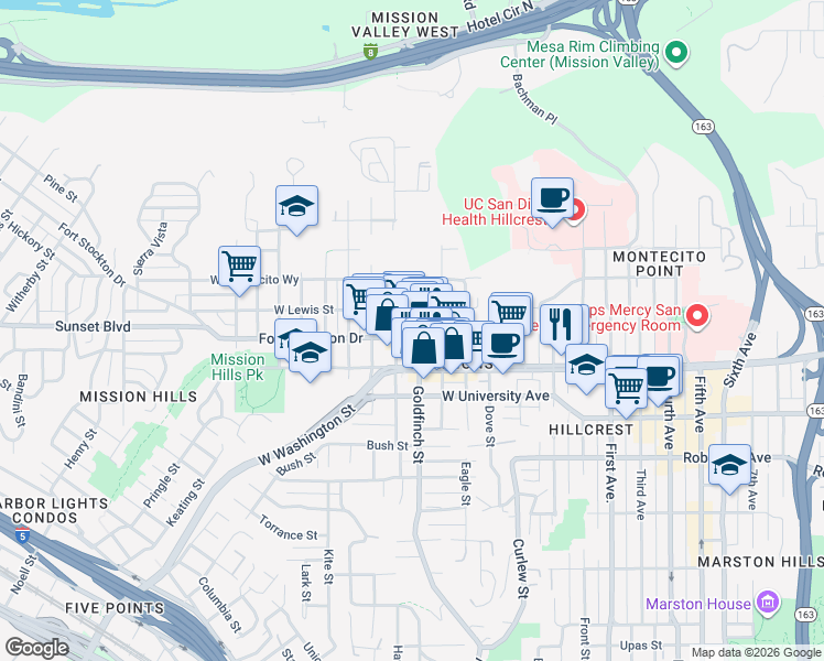 map of restaurants, bars, coffee shops, grocery stores, and more near 818 Fort Stockton Drive in San Diego