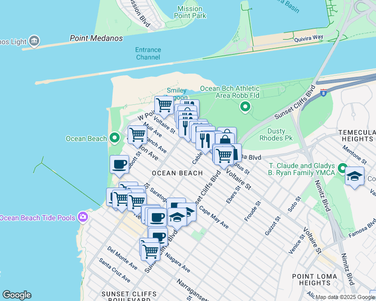 map of restaurants, bars, coffee shops, grocery stores, and more near 4948 Muir Avenue in San Diego