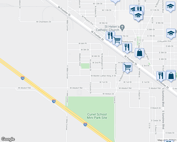 map of restaurants, bars, coffee shops, grocery stores, and more near 503 West 2nd Place in Eloy