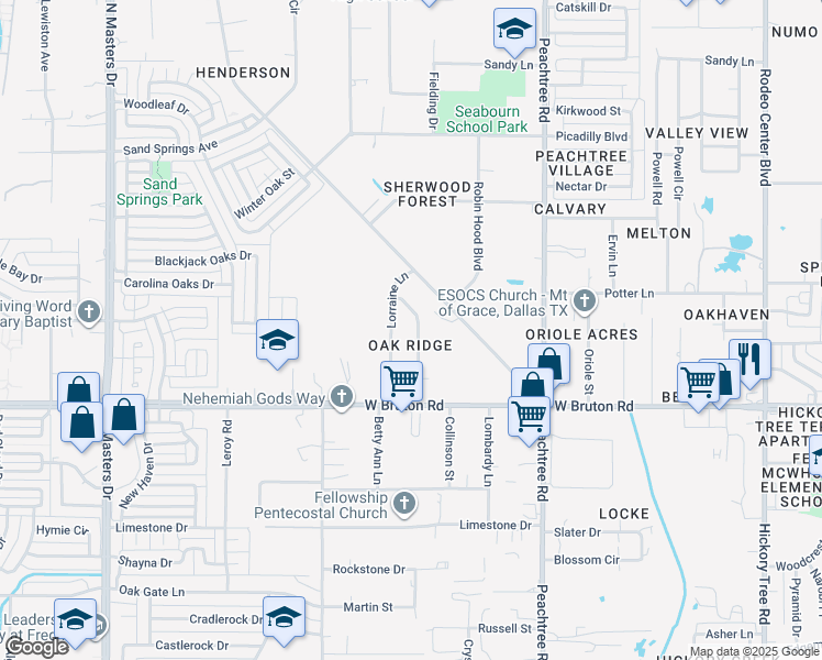 map of restaurants, bars, coffee shops, grocery stores, and more near 1235 Candise Court in Mesquite