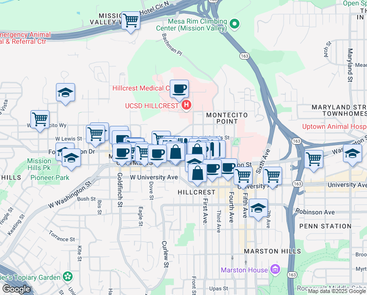map of restaurants, bars, coffee shops, grocery stores, and more near 4063 Albatross Street in San Diego