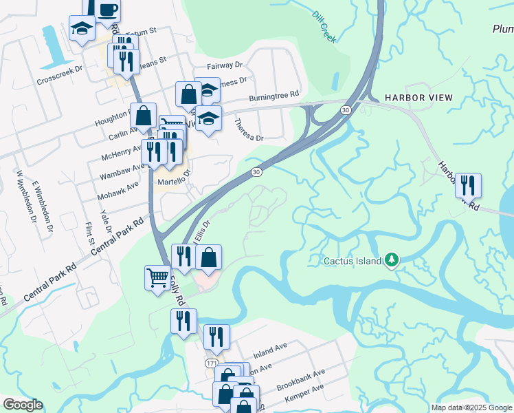 map of restaurants, bars, coffee shops, grocery stores, and more near 700 Daniel Ellis Drive in Charleston
