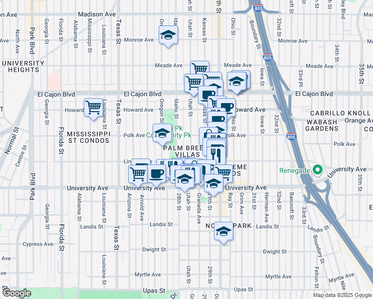 map of restaurants, bars, coffee shops, grocery stores, and more near 4031 Idaho Street in San Diego