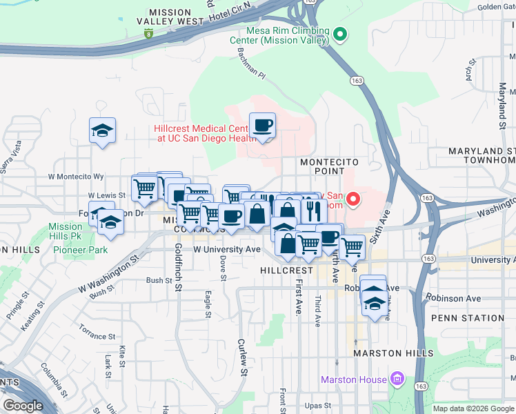 map of restaurants, bars, coffee shops, grocery stores, and more near 4056 Albatross Street in San Diego
