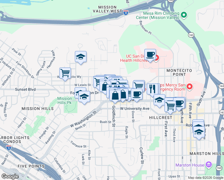 map of restaurants, bars, coffee shops, grocery stores, and more near 818 Fort Stockton Drive in San Diego