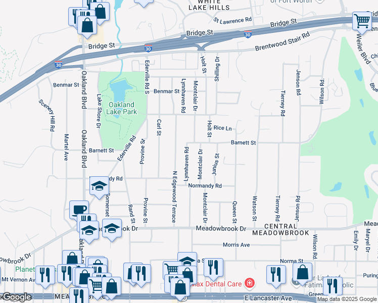 map of restaurants, bars, coffee shops, grocery stores, and more near 1809 Lynnhaven Road in Fort Worth