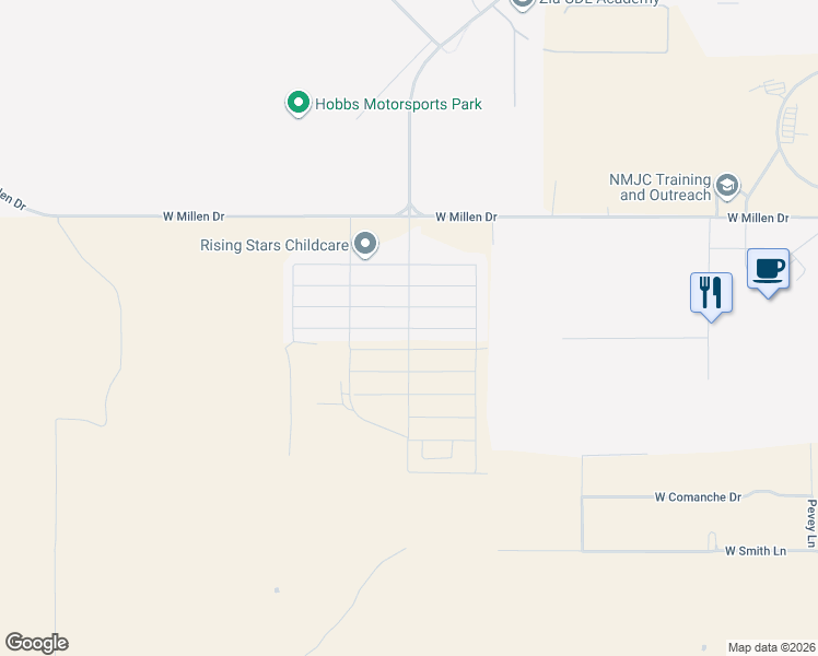 map of restaurants, bars, coffee shops, grocery stores, and more near North Zia Crossing Parkway in Hobbs