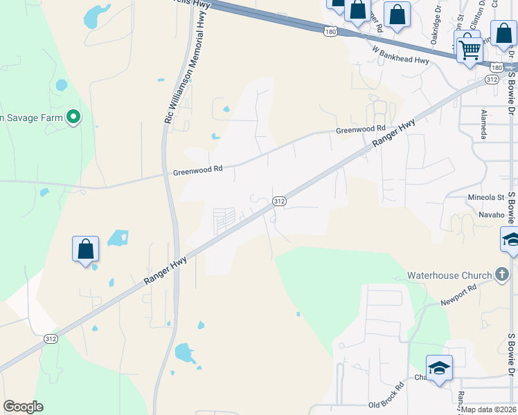 map of restaurants, bars, coffee shops, grocery stores, and more near 1540 Ranger Highway in Weatherford
