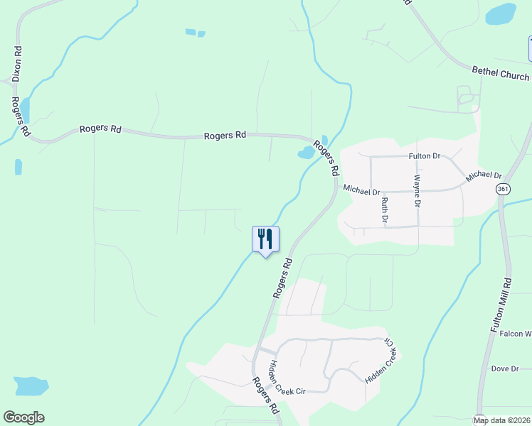 map of restaurants, bars, coffee shops, grocery stores, and more near 227 Wesley Joe Court in Lizella
