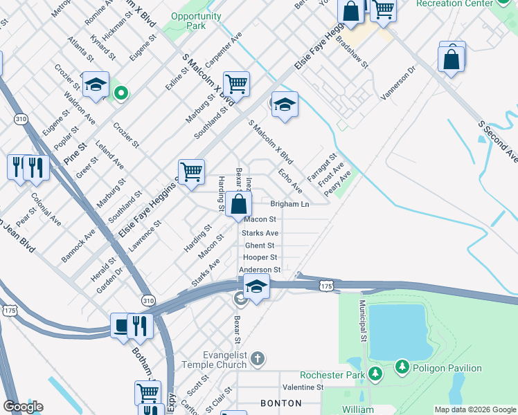 map of restaurants, bars, coffee shops, grocery stores, and more near 2621 Macon Street in Dallas